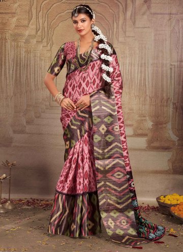 Print Tussar Silk Pink Trendy Saree