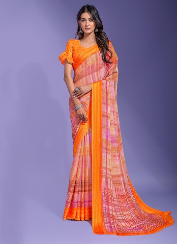 Printed Chiffon Orange Trendy Saree