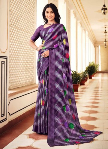 Printed Chiffon Purple Trendy Saree