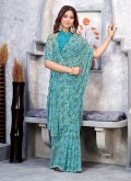 Printed Chiffon Turquoise Trendy Saree - 3