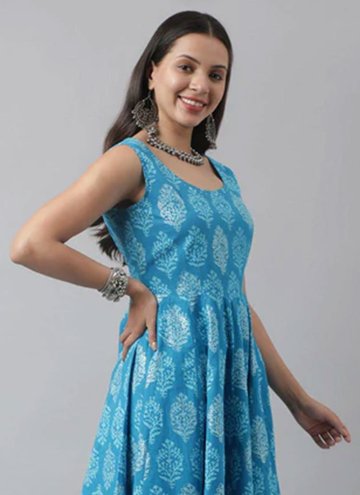 Printed Cotton  Blue Trendy Salwar Suit