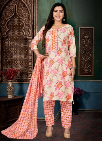 Printed Cotton  Cream Salwar Suit