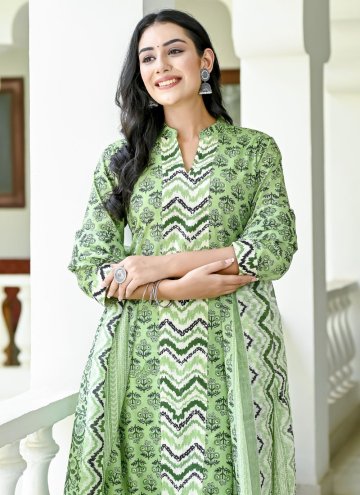 Printed Cotton  Green Salwar Suit