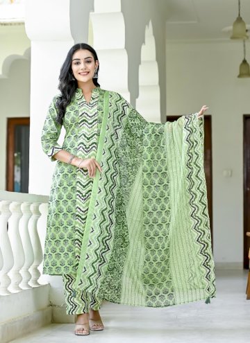 Printed Cotton  Green Salwar Suit
