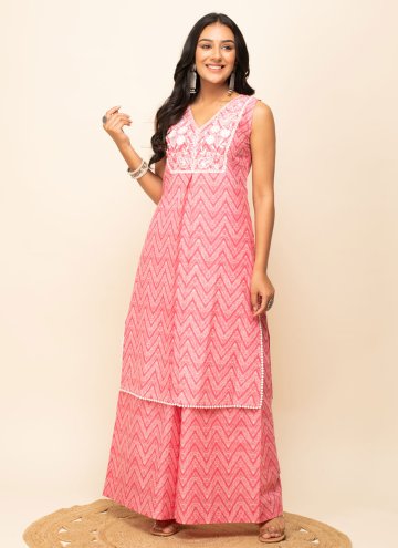 Printed Cotton  Pink Palazzo Suit