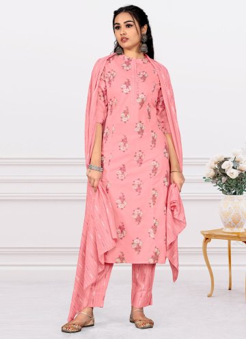 Printed Cotton  Pink Pant Style Suit