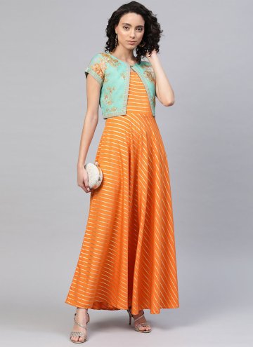 Printed Crepe Silk Orange Designer Kurti