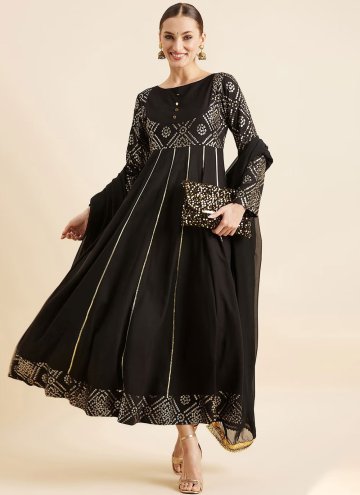 Printed Georgette Black Gown
