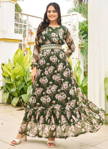 Printed Georgette Green Gown