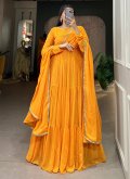 Printed Georgette Yellow Gown - 4