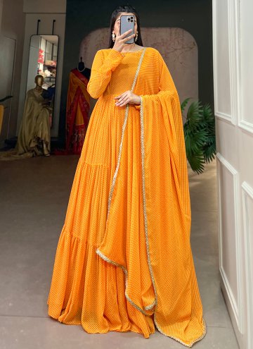 Printed Georgette Yellow Gown