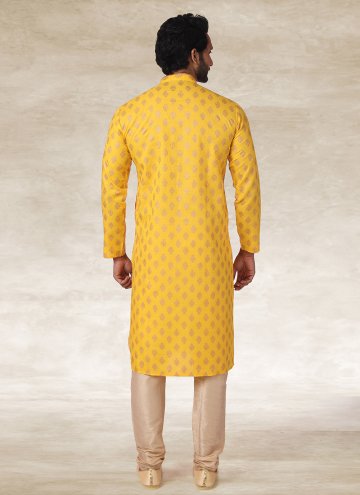 Printed Handloom Cotton Yellow Kurta Pyjama