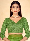 Printed Linen Green Classic Designer Saree - 1