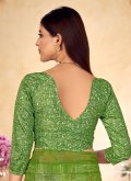 Printed Linen Green Classic Designer Saree - 2