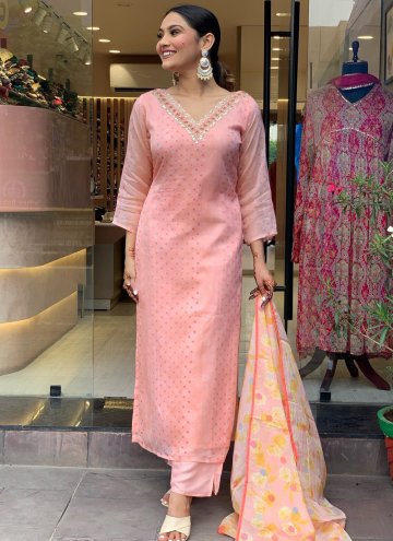 Printed Organza Pink Salwar Suit