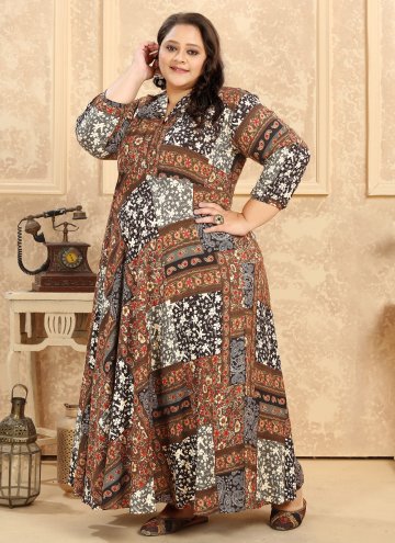 Printed Rayon Multi Colour Readymade Designer Gown