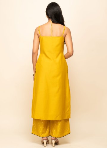 Printed Silk Blend Yellow Salwar Suit