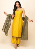 Printed Silk Blend Yellow Salwar Suit - 2