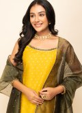 Printed Silk Blend Yellow Salwar Suit - 3