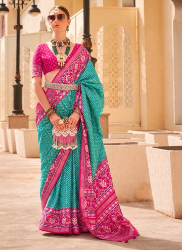 Printed Silk Turquoise Designer Traditional Saree