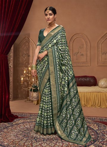 Printed Tussar Silk Green Trendy Saree