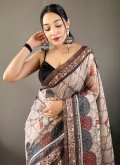 Printed Tussar Silk Grey Trendy Saree - 1