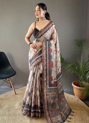 Printed Tussar Silk Grey Trendy Saree