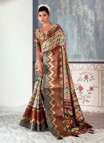 Printed Tussar Silk Multi Colour Casual Saree