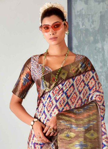 Printed Tussar Silk Multi Colour Classic Designer Saree