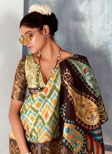 Printed Tussar Silk Multi Colour Designer Saree
