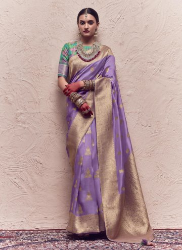 Pure Crepe Classic Designer Saree in Purple Enhanced with Woven