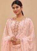 Pure Georgette Designer Pakistani Salwar Suit in Peach Enhanced with Embroidered - 1
