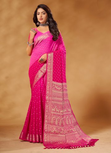 Pure Georgette Designer Saree in Pink Enhanced wit