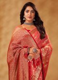 Pure Georgette Designer Saree in Rose Pink Enhanced with Woven - 1
