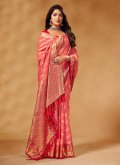 Pure Georgette Designer Saree in Rose Pink Enhanced with Woven - 3