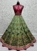 Pure Silk A Line Lehenga Choli in Green Enhanced with Embroidered - 1
