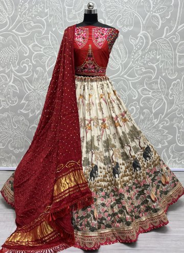 Pure Silk A Line Lehenga Choli in Off White Enhanced with Embroidered