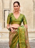 Pure Silk Trendy Saree in Green Enhanced with Woven - 2