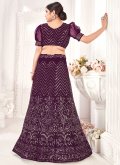 Purple A Line Lehenga Choli in Net with Embroidered - 1