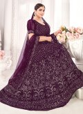Purple A Line Lehenga Choli in Net with Embroidered - 2