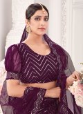 Purple A Line Lehenga Choli in Net with Embroidered - 3