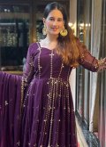 Purple Anarkali Salwar Kameez in Faux Georgette with Embroidered - 1
