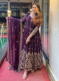 Purple Anarkali Salwar Kameez in Faux Georgette with Embroidered - 2