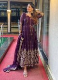 Purple Anarkali Salwar Kameez in Faux Georgette with Embroidered - 3