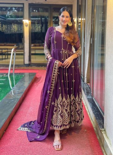 Purple Anarkali Salwar Kameez in Faux Georgette with Embroidered