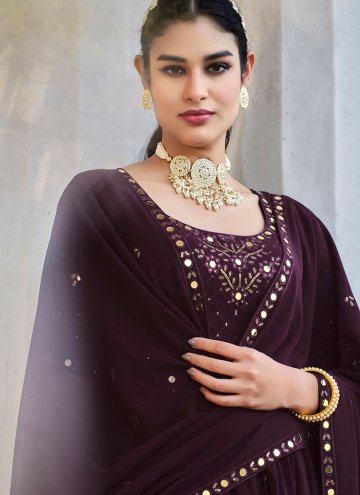 Purple Anarkali Salwar Kameez in Georgette with Embroidered