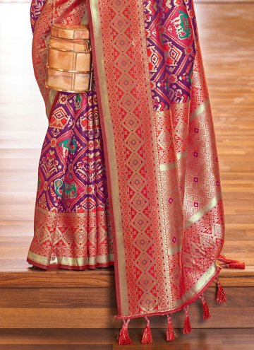 Purple and Red color Woven Patola Silk Designer Traditional Saree