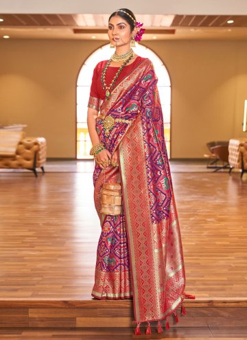 Purple and Red color Woven Patola Silk Designer Traditional Saree