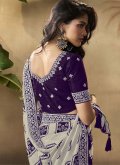 Purple and White Trendy Saree in Crepe Silk with Digital Print - 2