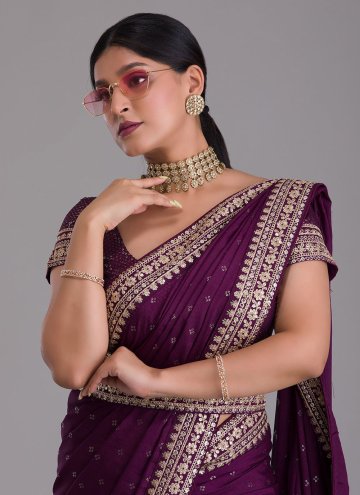 Purple Art Silk Border Trendy Saree for Engagement